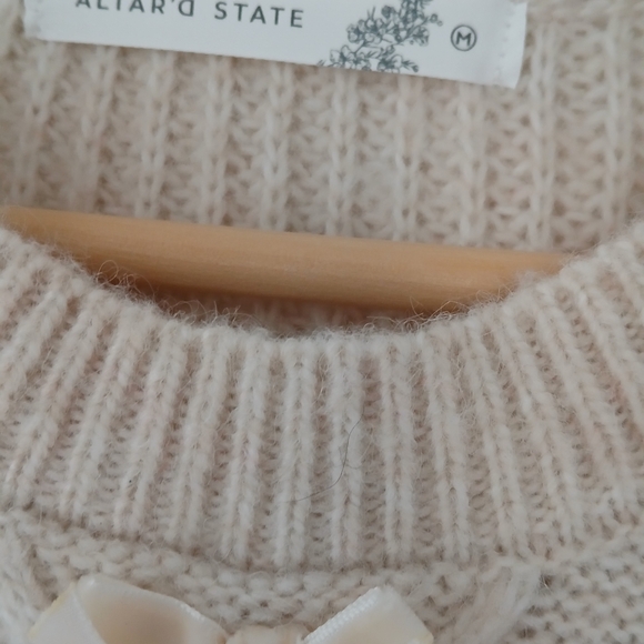 Altar'd State Crop Knit Bow-Accent Sweater in Taupe - Picture 4 of 15